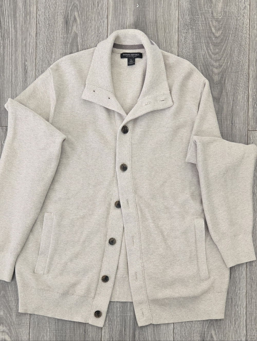 Banana Republic Light Cream Shawl-Collar SUPIMA Cotton Cardigan.